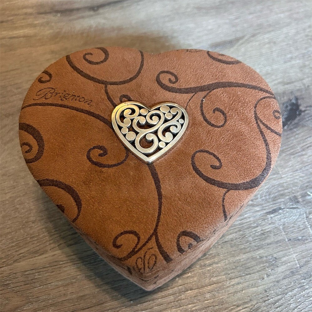 Brighton Fill Your Heart Heart Jewelry Box Brown Mirror 3 Removable Trays